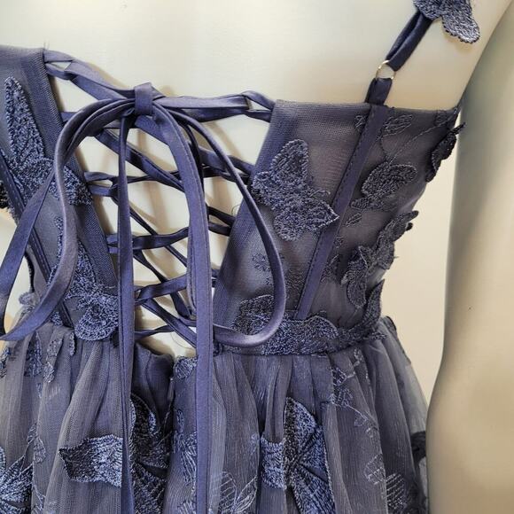 NWT Beautiful Indigo Butterfly Dress Corset Back Formal Prom Wedding Bridesmaid - Picture 5 of 13
